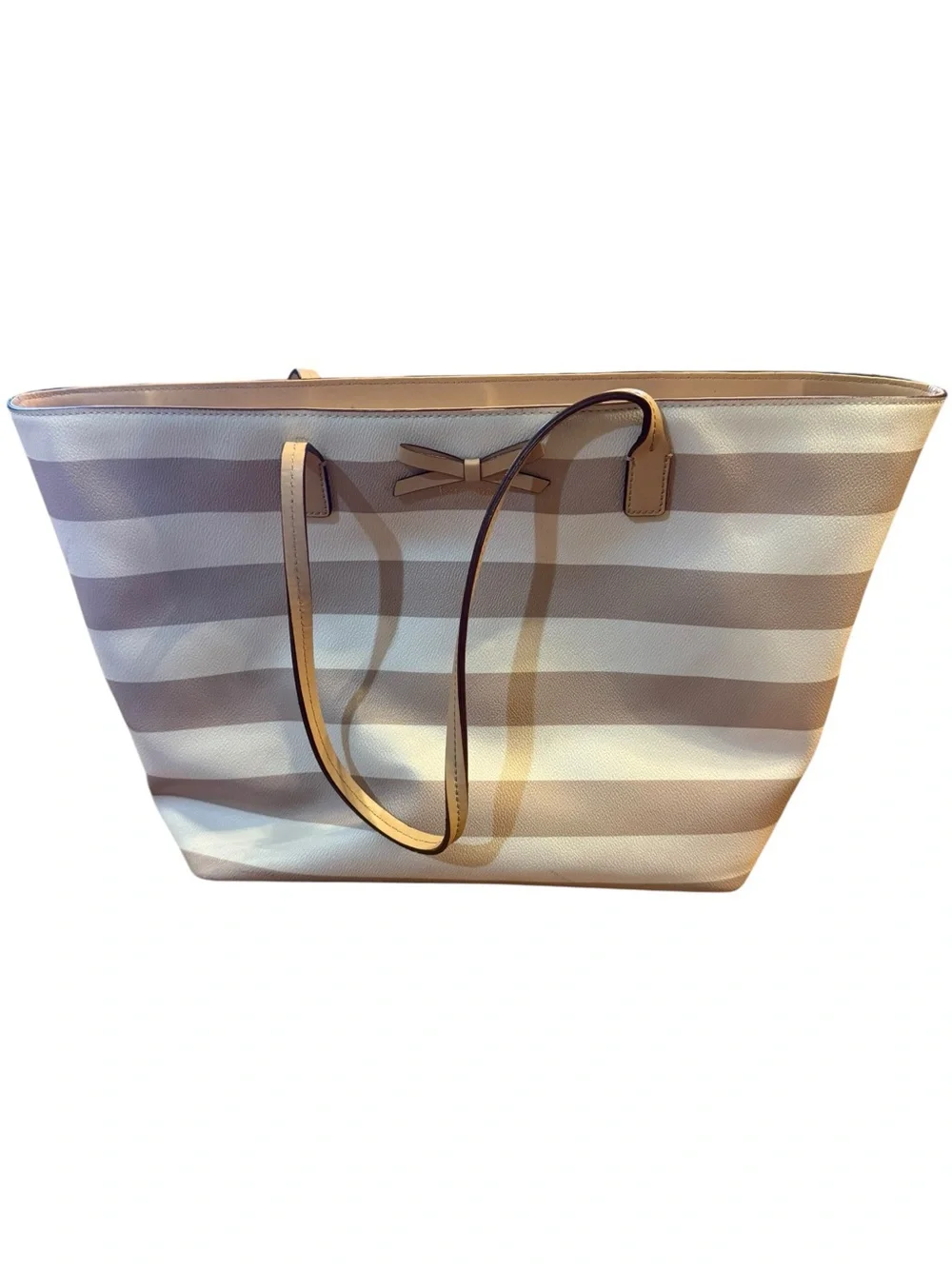 Kate spade Striped Beige & White Tote with Bow Accent